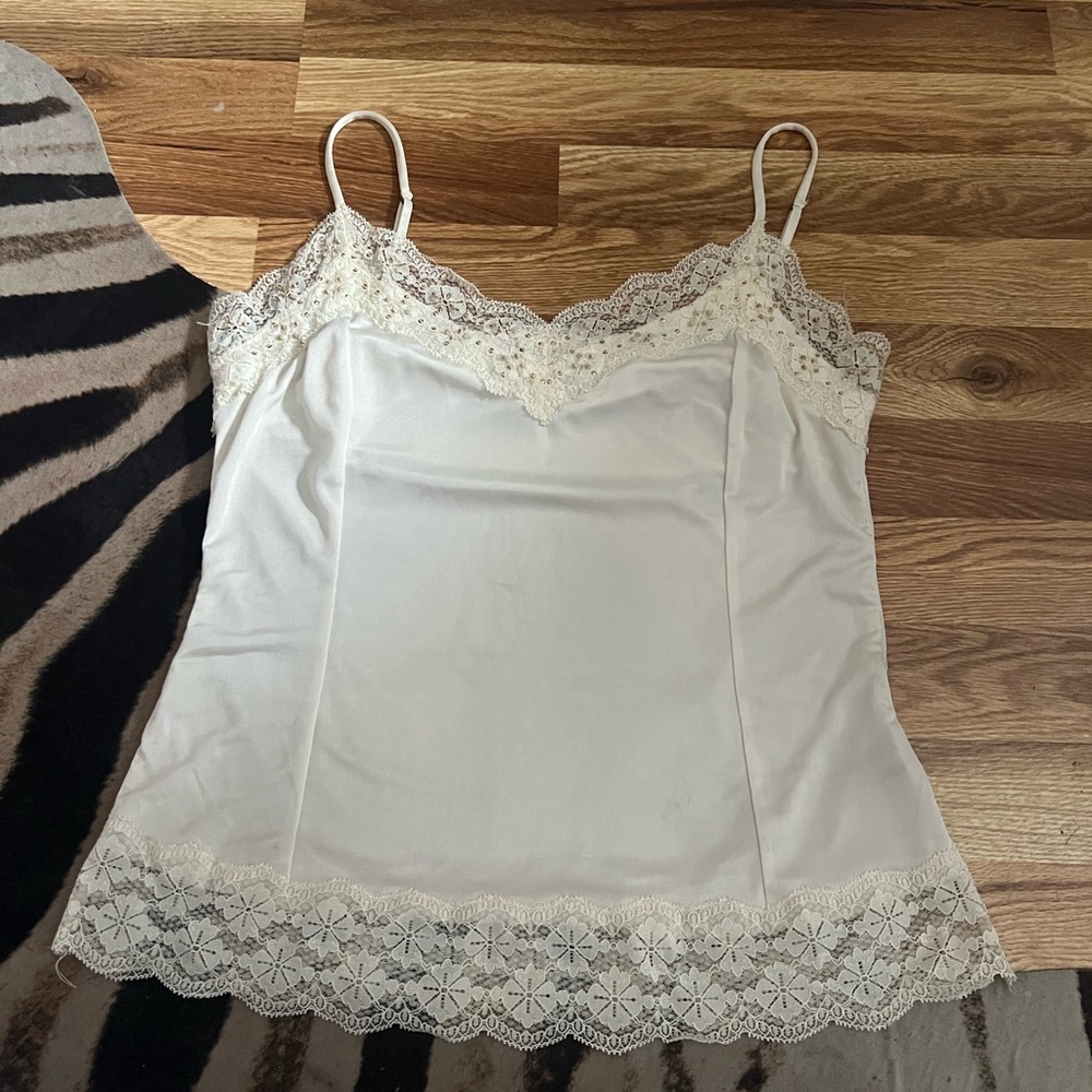Vintage White Lace Trim Cami Top